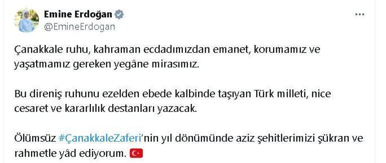 Emine Erdoğan, Çanakkale Zaferi'nin yıl dönümünde şehitleri andı