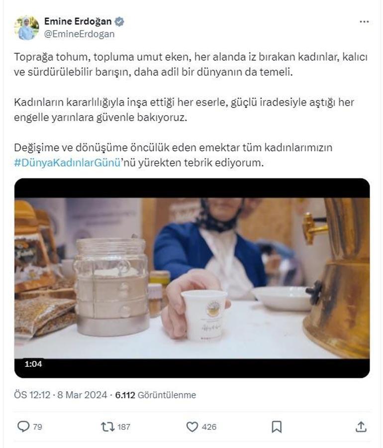 Emine Erdoğan'dan 'Dünya Kadınlar Günü' mesajı