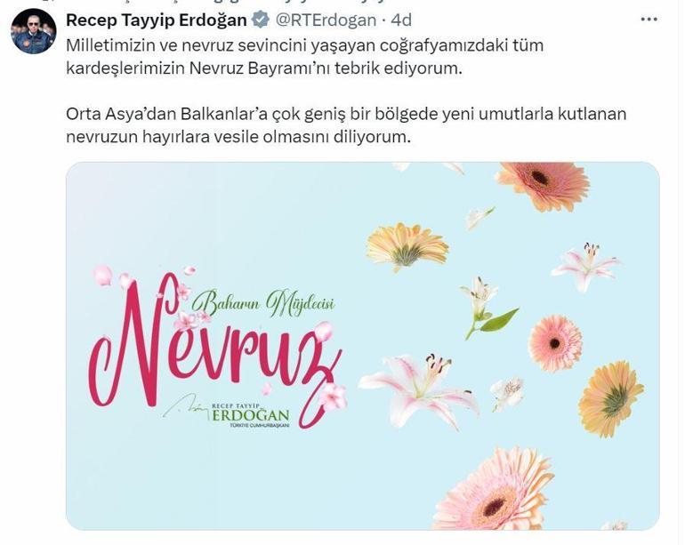 Cumhurbaşkanı Erdoğan'dan 'Nevruz Bayramı' mesajı