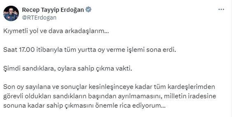 Cumhurbaşkanı Erdoğan: Şimdi sandıklara, oylara sahip çıkma vakti