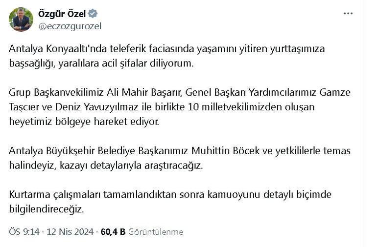 Özel: Teleferik kazasını incelemek üzere CHP heyeti Antalya’ya gidiyor