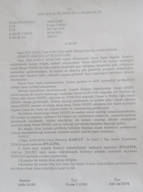 Babasıyla aynı ismi taşıyan adayın muhtarlığı, itiraz üzerine düştü