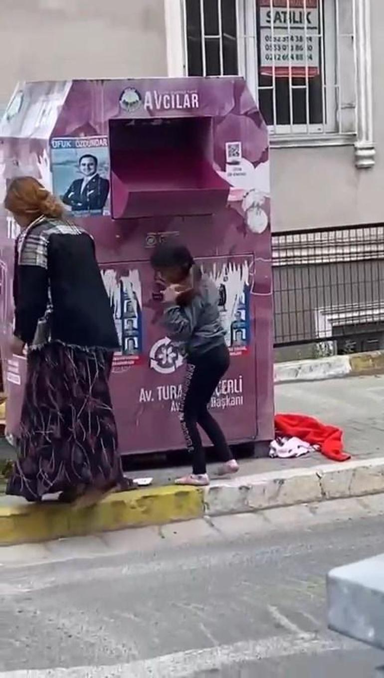 Avcılar'da giysi kumbarasından hırsızlık kamerada