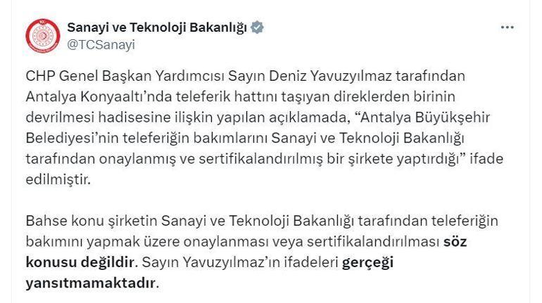 Bakanlık: CHP'li Yavuzyılmaz'ın 'teleferik' açıklaması gerçeği yansıtmamaktadır