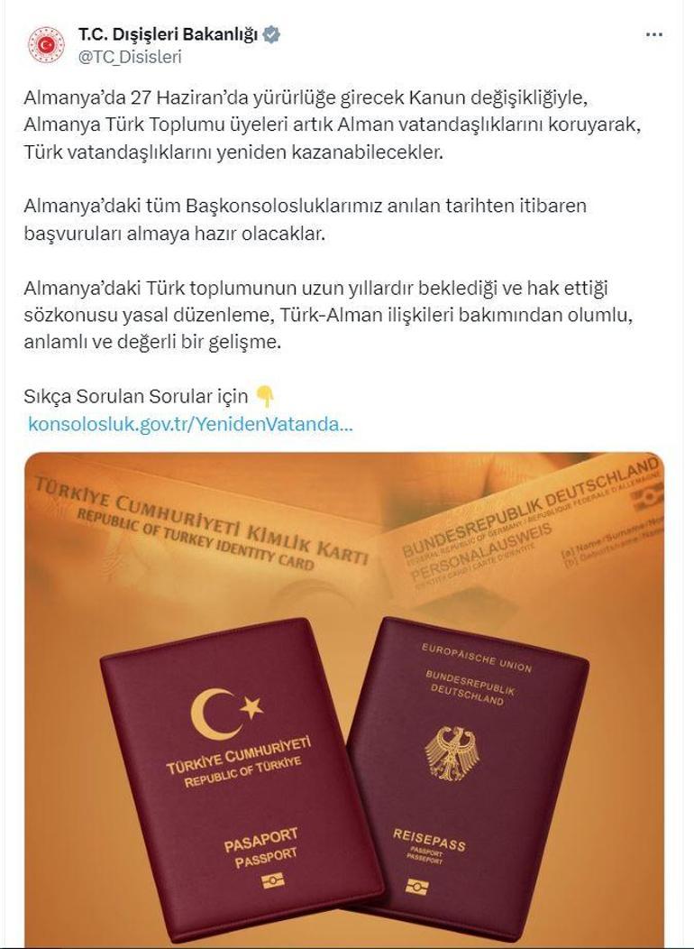 Almanya'daki Türkler, Türk vatandaşlıklarını yeniden kazanabilecek