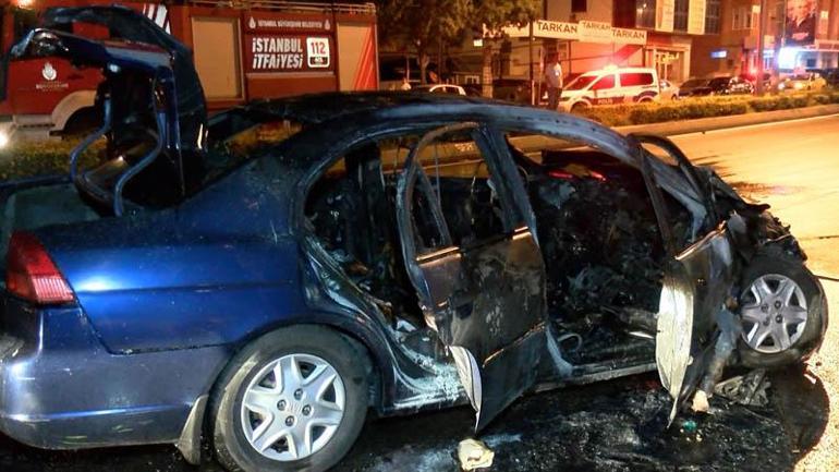 Ataşehir'de taksi ile çarpışan otomobil alev alev yandı; 3 yaralı
