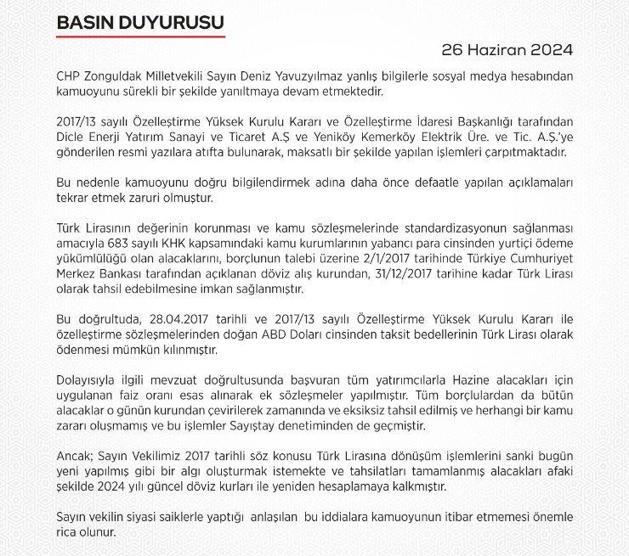 Hazine ve Maliye Bakanlığı, CHP'li Yavuzyılmaz'ın iddialarını yanıtladı