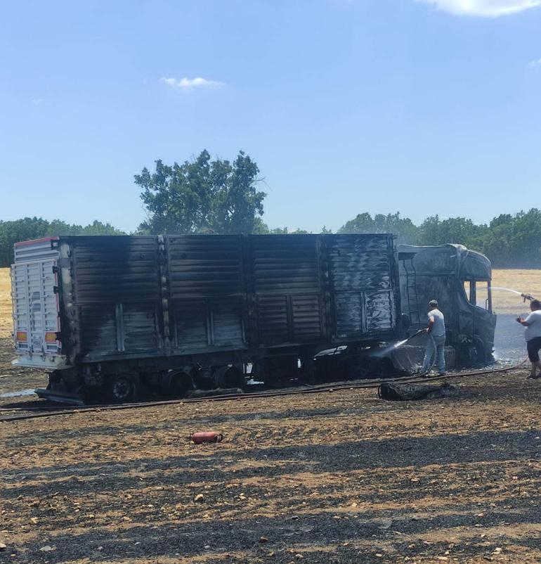 Buğday yüklü TIR alev aldı; 10 dekar tarım alanı zarar gördü