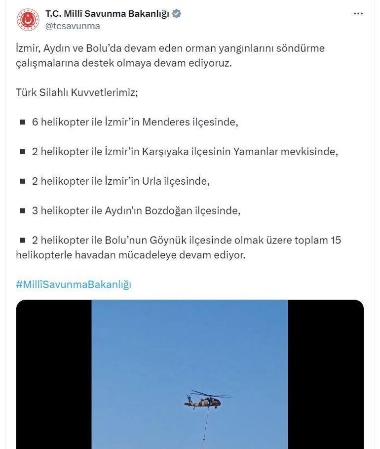 MSB'den 15 helikopterle yangınla mücadeleye destek