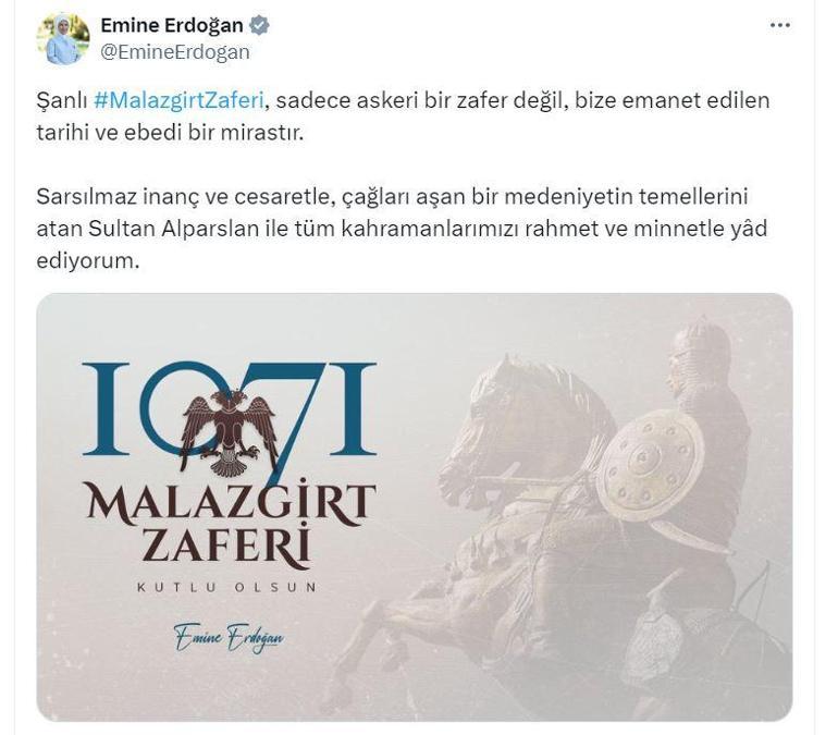 Emine Erdoğan, Malazgirt Zaferi'nin 953'üncü yıl dönümünü kutladı