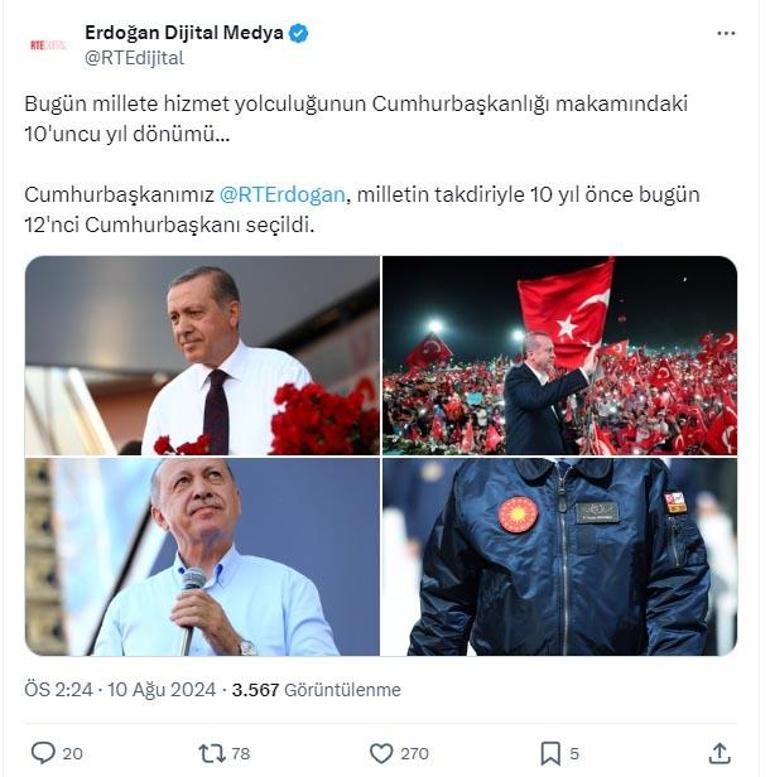 Cumhurbaşkanı Erdoğan için 10'uncu yıl paylaşımı