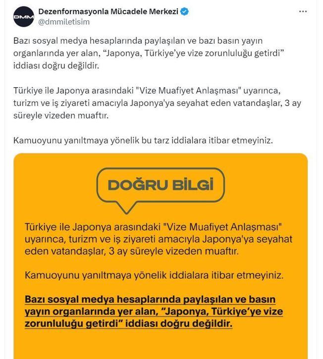 Japonya'nın Türkiye'ye vize zorunluluğu getirdiği iddialarına yalanlama