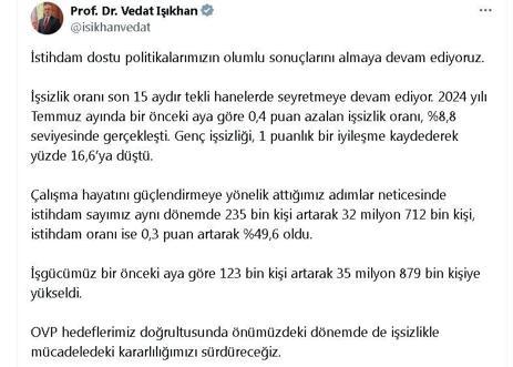 Bakan Işıkhan: İşsizlikle mücadeledeki kararlılığımızı sürdüreceğiz