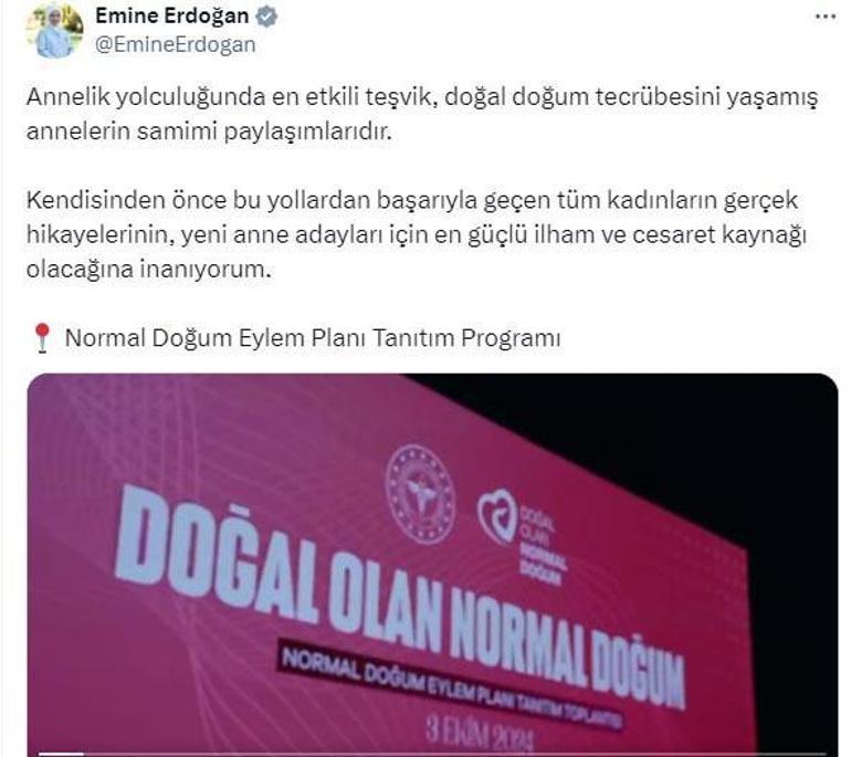 Emine Erdoğan'dan 'Normal doğum' paylaşımı