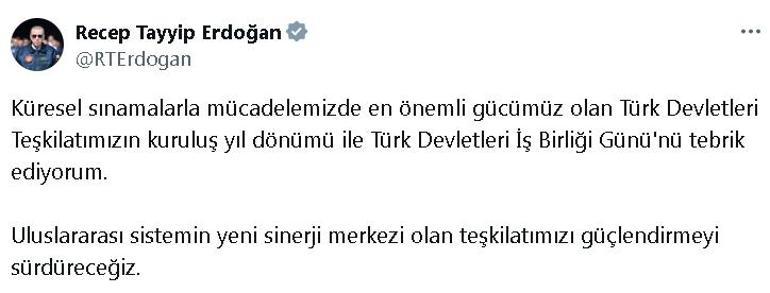 Cumhurbaşkanı Erdoğan, Türk Devletleri İş Birliği Günü'nü kutladı