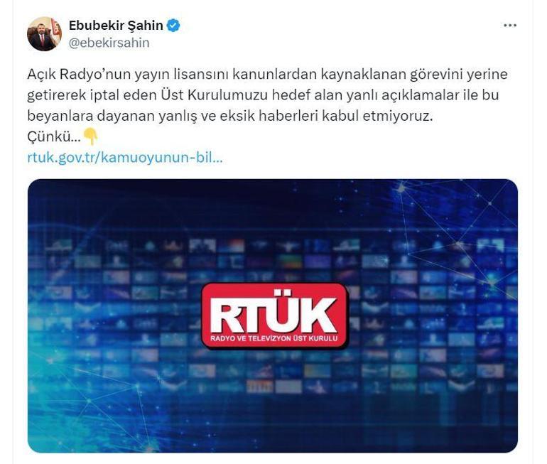 RTÜK Başkanı Şahin'den 'Açık Radyo' açıklaması: Yanlış ve eksik haberleri kabul etmiyoruz