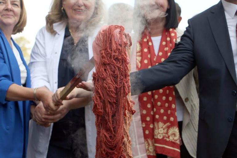 Edirne kırmızısına rengini veren bitki hasat edildi, kumaşlar boyandı