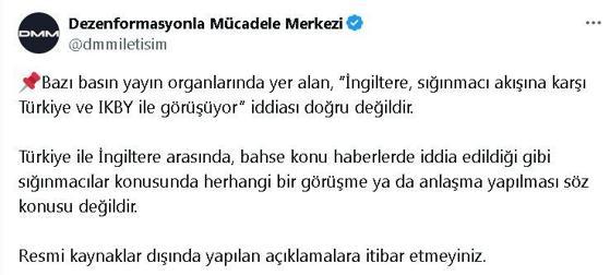 DMM'den, 'İngiltere ile sığınmacı görüşmeleri' iddiasına yalanlama