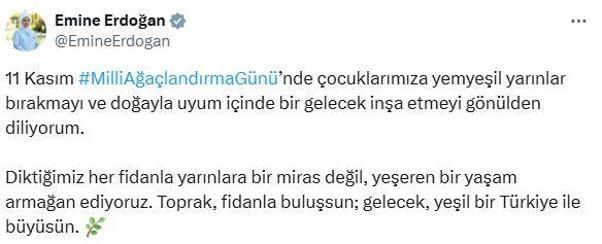 Emine Erdoğan'dan 'Milli Ağaçlandırma Günü' mesajı