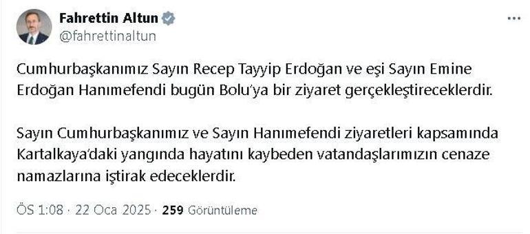 Cumhurbaşkanı Erdoğan, Bolu'ya gidiyor