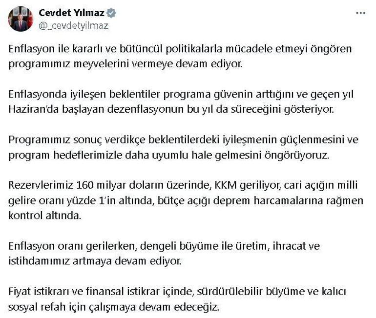 Cumhurbaşkanı Yardımcısı Yılmaz: Enflasyonda iyileşen beklentiler programa güvenin arttığını gösteriyor