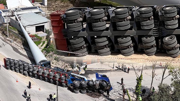 Çanakkale’de dev sevkiyat! Rüzgar türbini pervanesi taşıyan TIR devrildi
