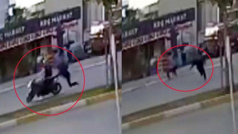 Köpekten kaçarken motosikletin çarptığı çocuk yaralandı; kaza kamerada