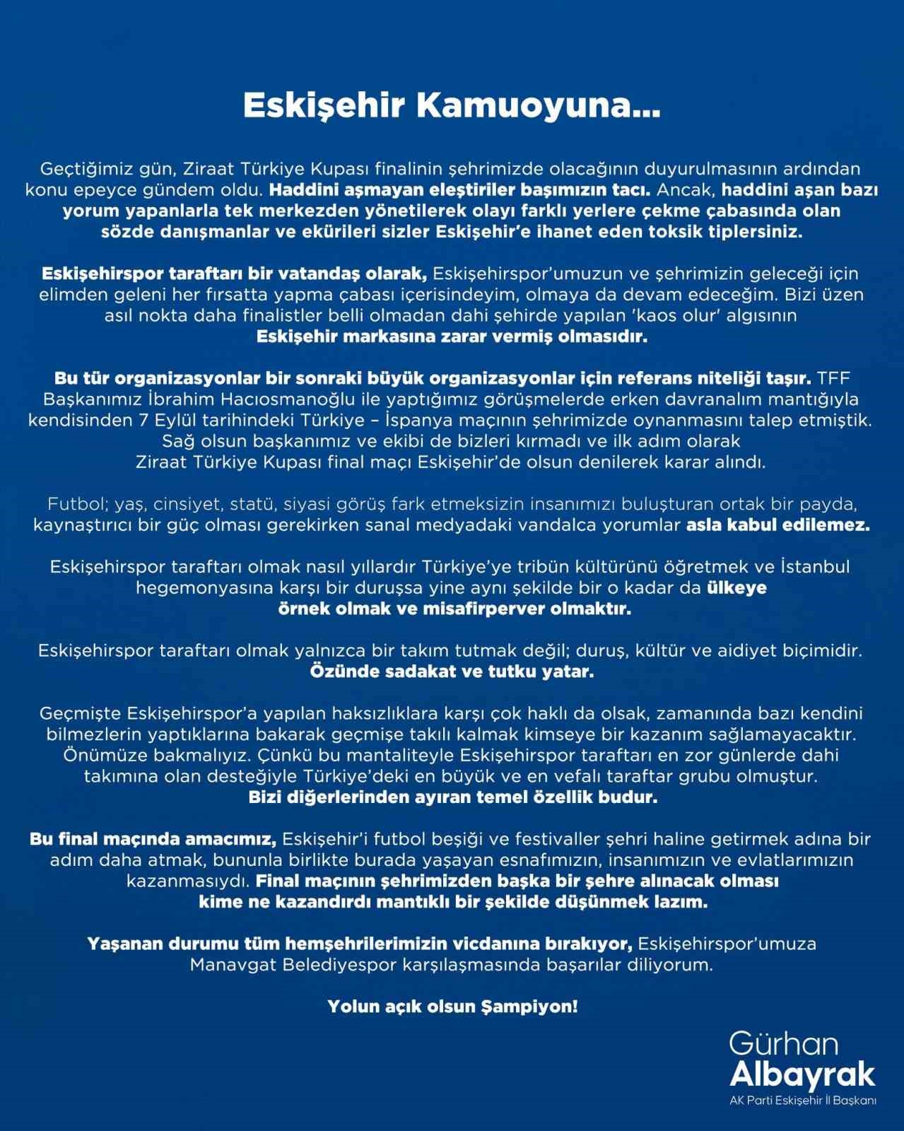 Başkan Albayrak, Ziraat Türkiye Kupası kararıyla ilgili açıklama yaptı