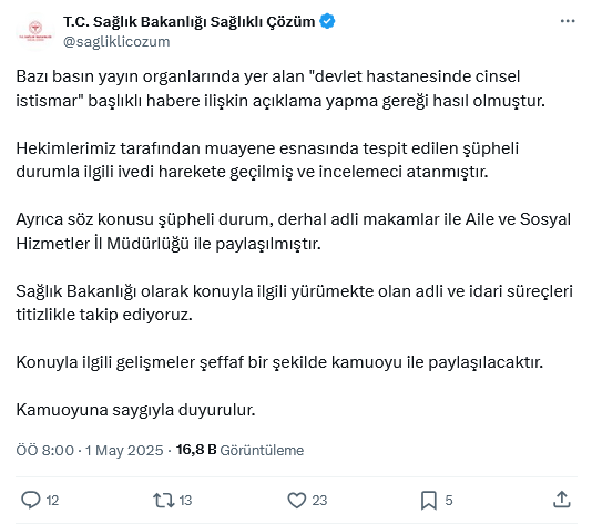 9 yaşındaki çocuk devlet hastanesinde cinsel istismara uğradı iddiası! Soruşturma başlatıldı