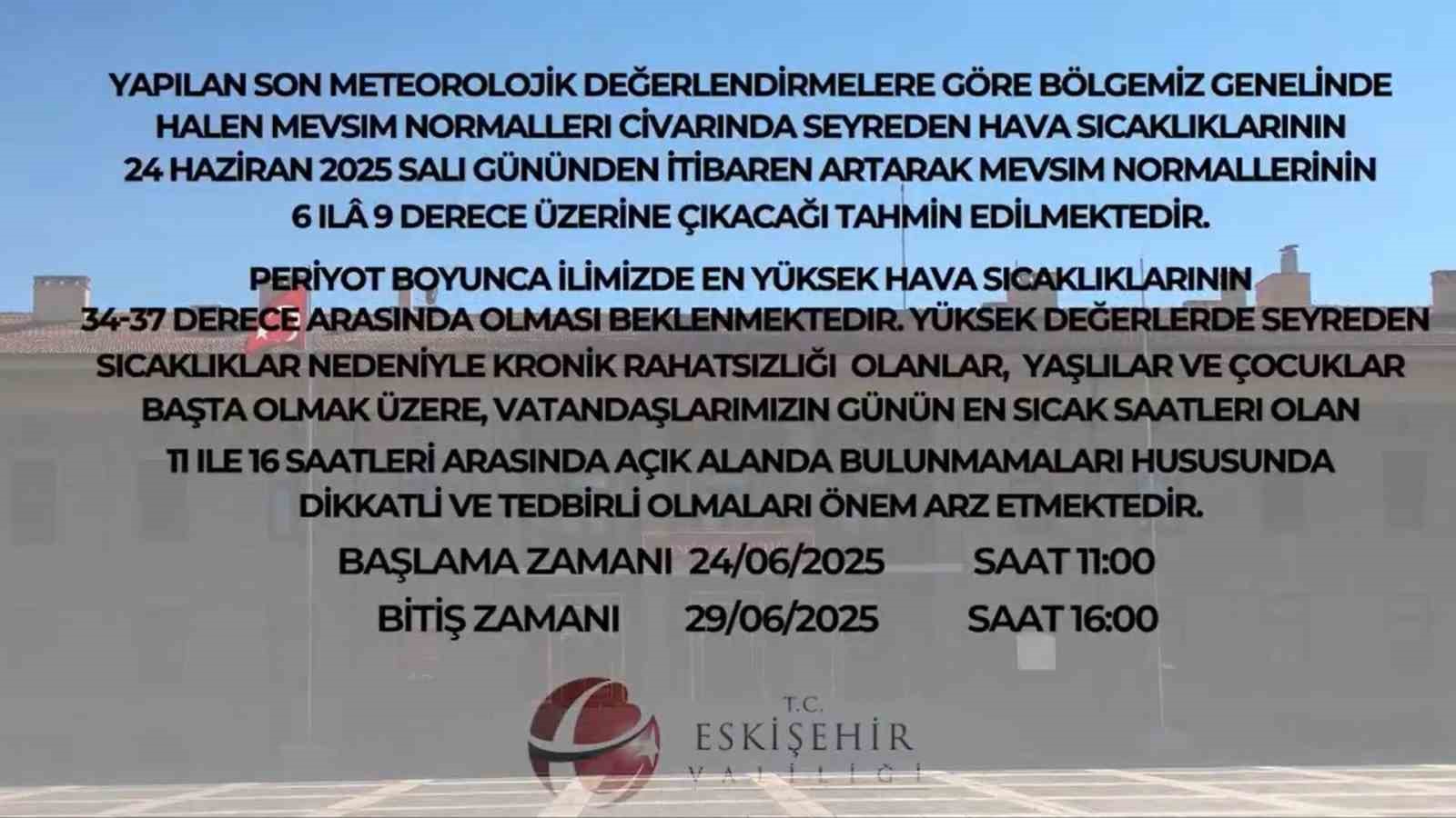 Eskişehir’de Termometreler Kırmızı Alarm Veriyor: Valilik’ten 5 Günlük Kritik Sıcak Hava Uyarısı!