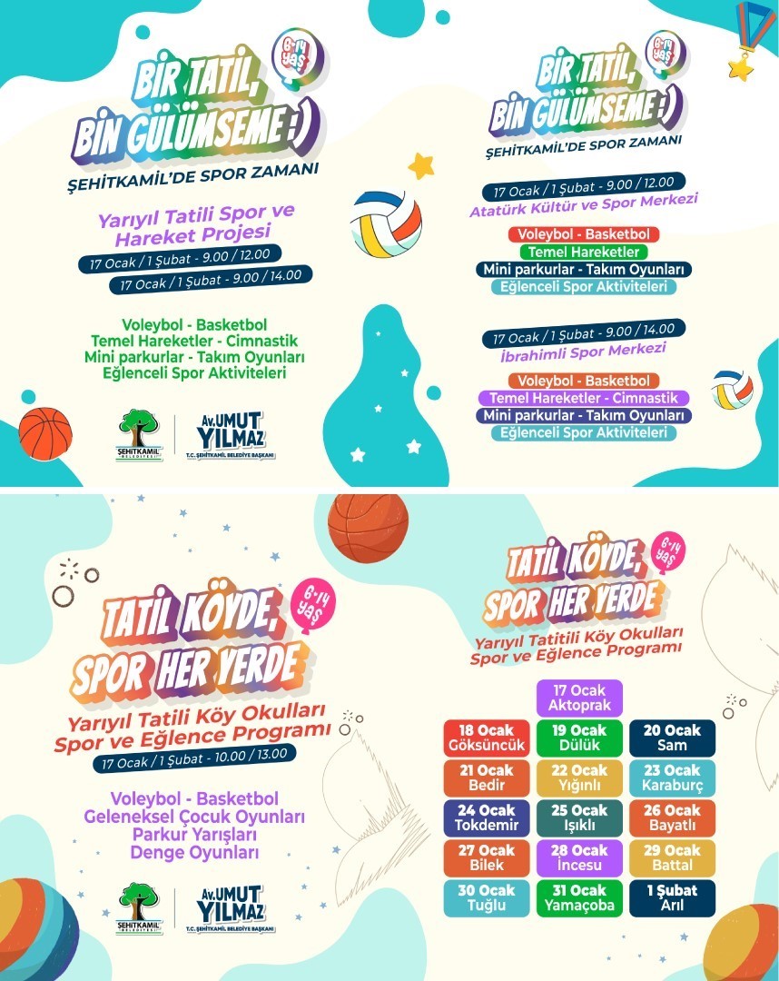 Şehitkamil’de yarıyıl tatili spor şenliğiyle renklenecek