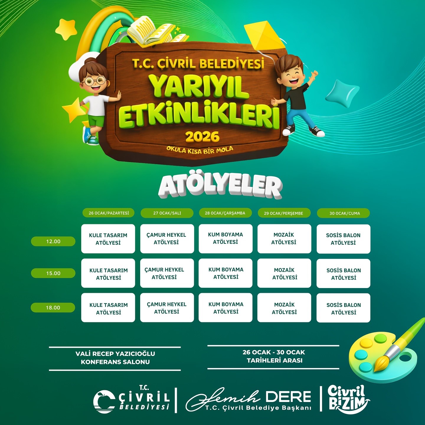 Çivril Belediyesi, yarıyıl tatiline özel sinema ve atölye etkinlikleri düzenliyor