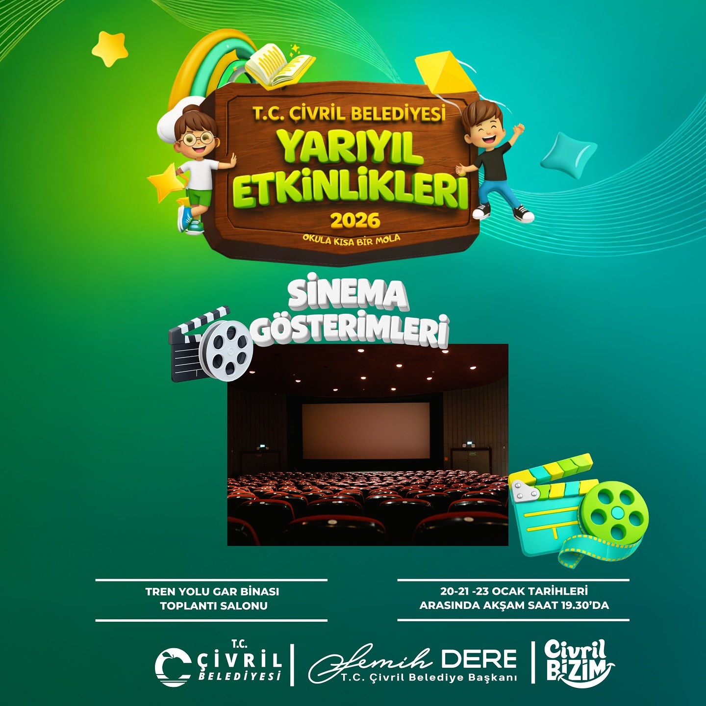 Çivril Belediyesi, yarıyıl tatiline özel sinema ve atölye etkinlikleri düzenliyor