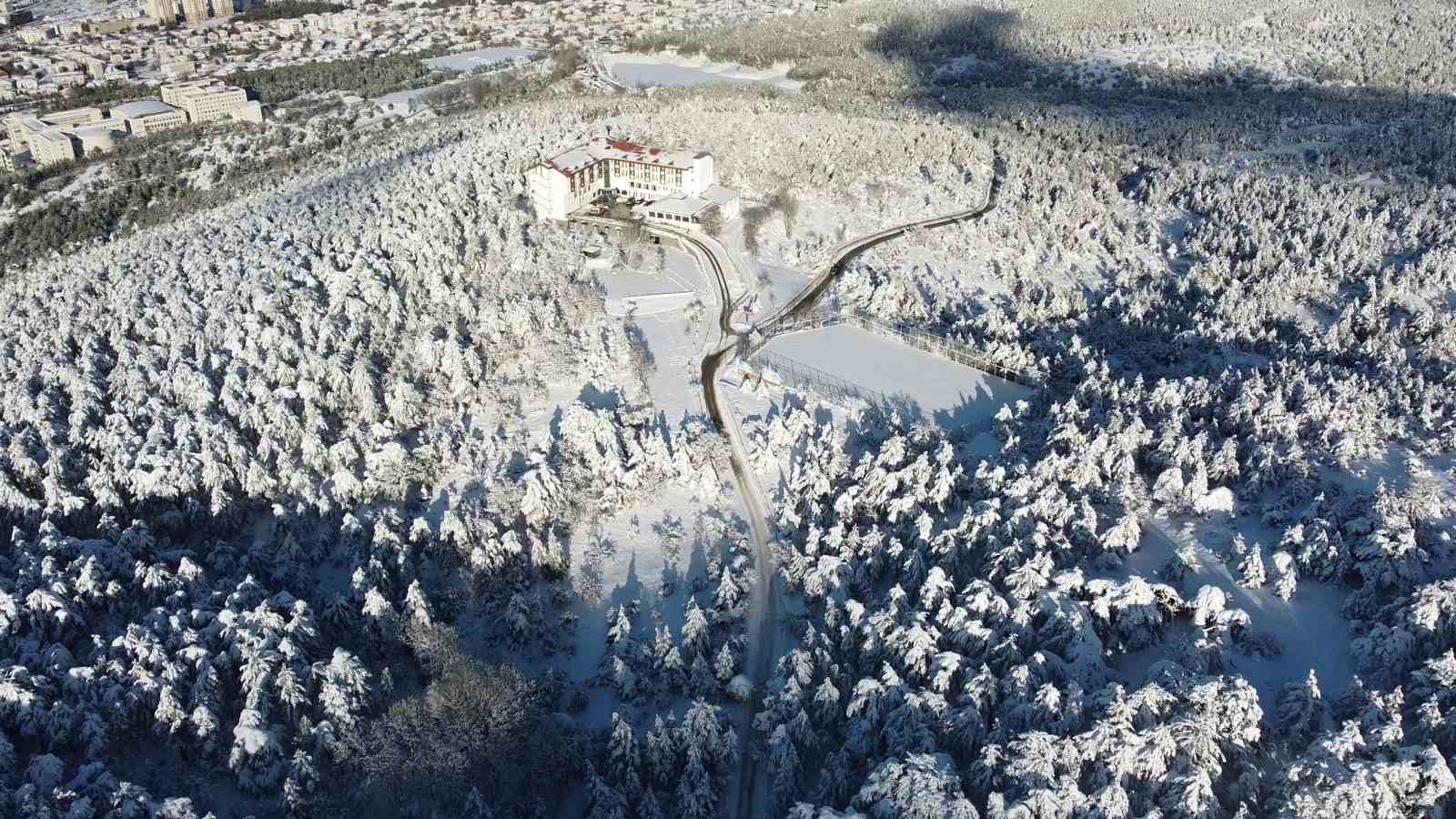 Türkiye’nin ilk Milli Parkı Çamlık’ta kar manzarası havadan görüntülendi