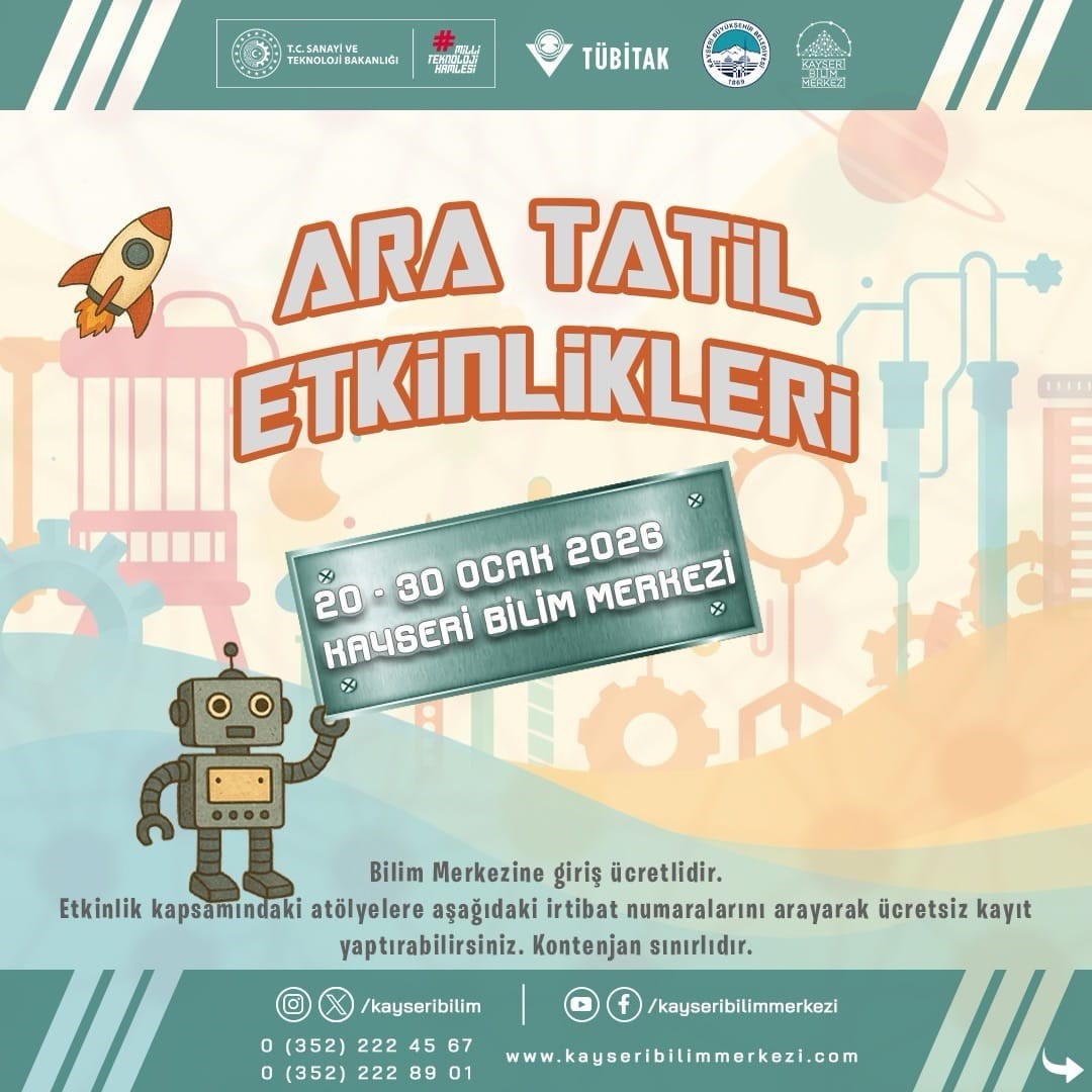 Kayseri Bilim Merkezi, yarıyılda etkinliklerle öğrencileri misafir edecek