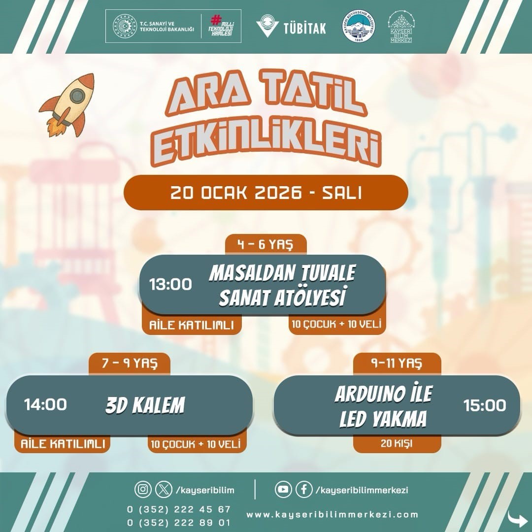 Kayseri Bilim Merkezi, yarıyılda etkinliklerle öğrencileri misafir edecek