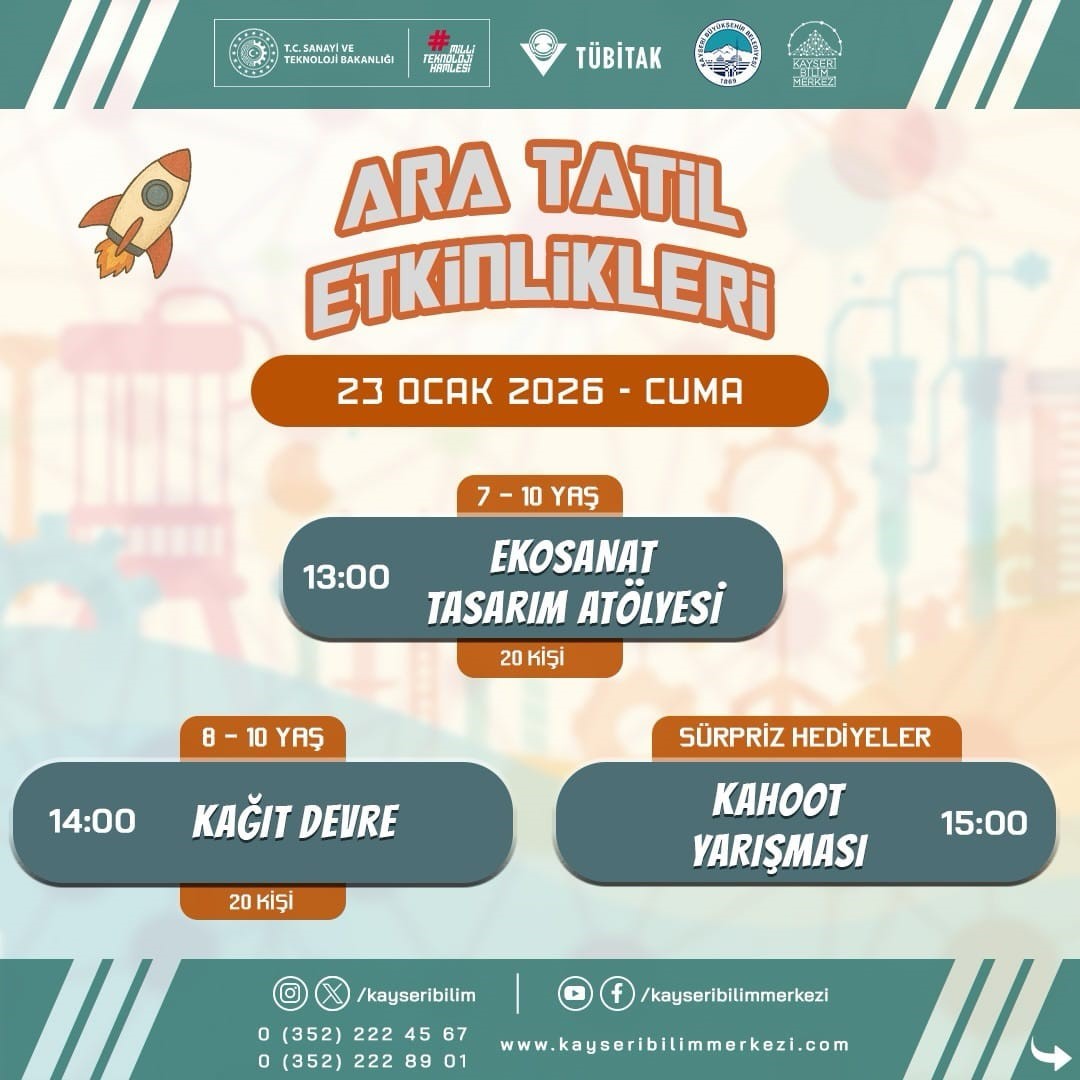 Kayseri Bilim Merkezi, yarıyılda etkinliklerle öğrencileri misafir edecek