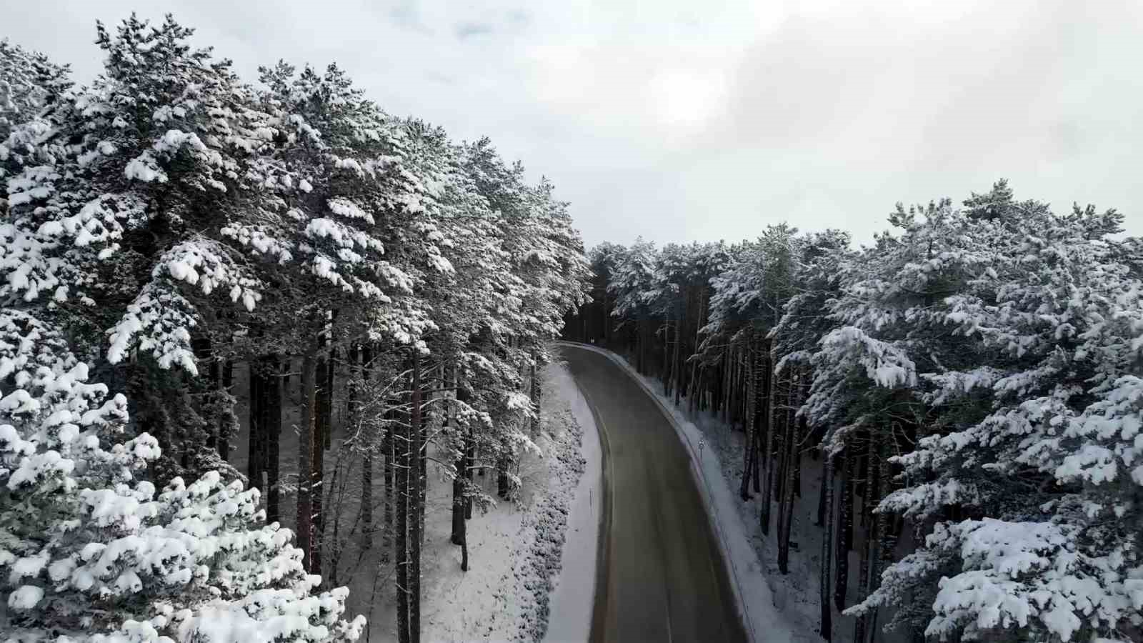 Beyaz örtüyle Uludağ’ın virajları görsel şölene dönüştü