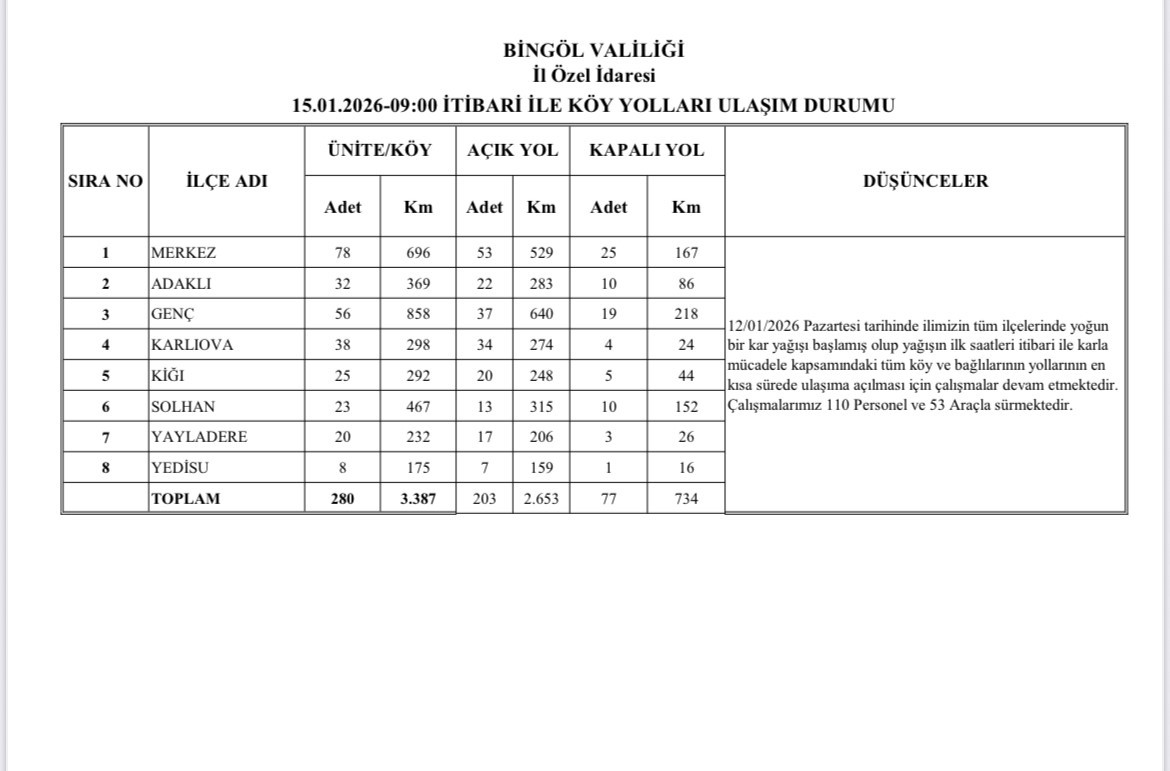 Bingöl’de karla mücadele çalışmaları sürüyor