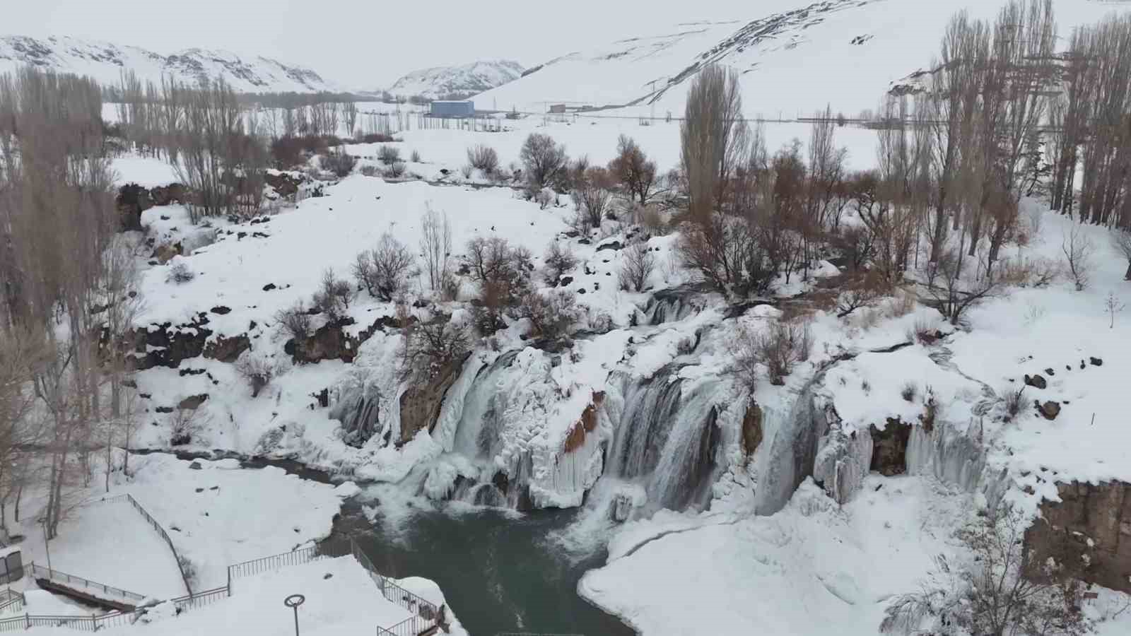 Muradiye Şelalesi eksi 12 derecede buz tuttu