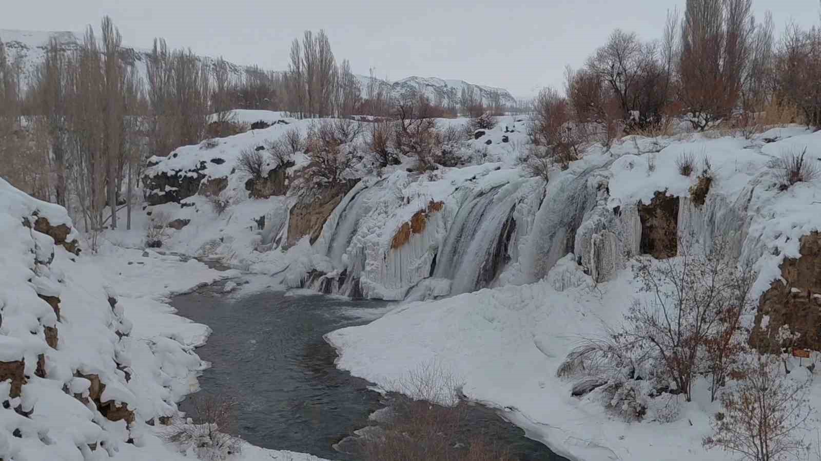 Muradiye Şelalesi eksi 12 derecede buz tuttu