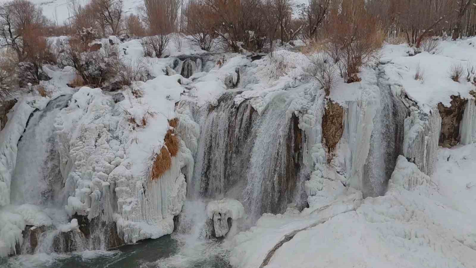 Muradiye Şelalesi eksi 12 derecede buz tuttu