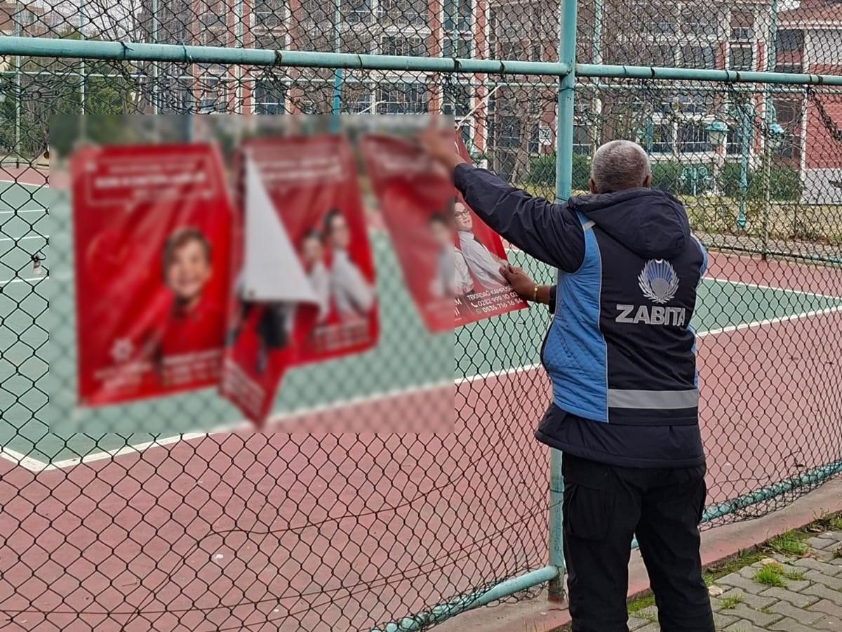 Tekirdağ’da zabıta ekiplerinden izinsiz afiş reklamlara denetim